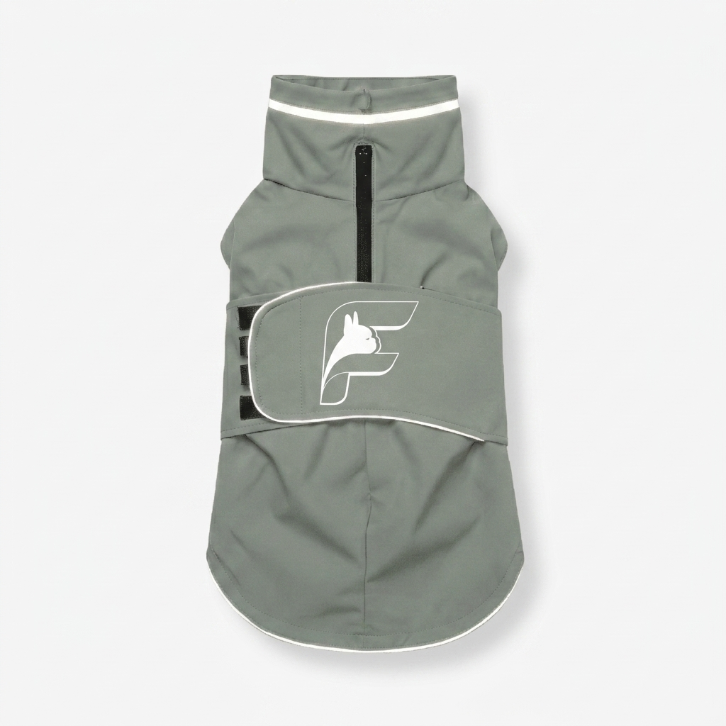 Mist sage dog raincoat with adjustable fit and leash port