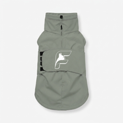 Mist sage waterproof rain coat for French Bulldogs with The Frenchie Shop logo