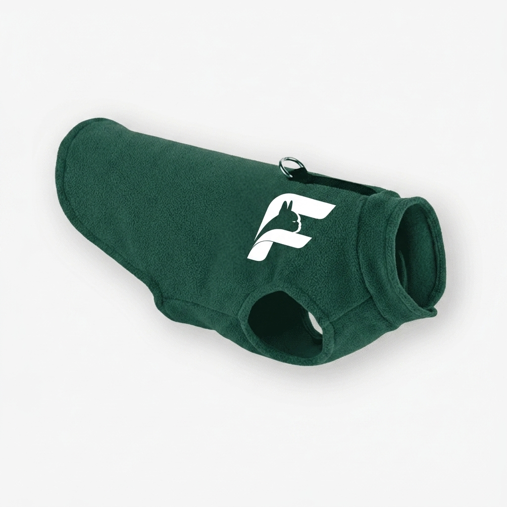 Dark sage stretch fleece vest for French Bulldogs with The Frenchie Shop logo