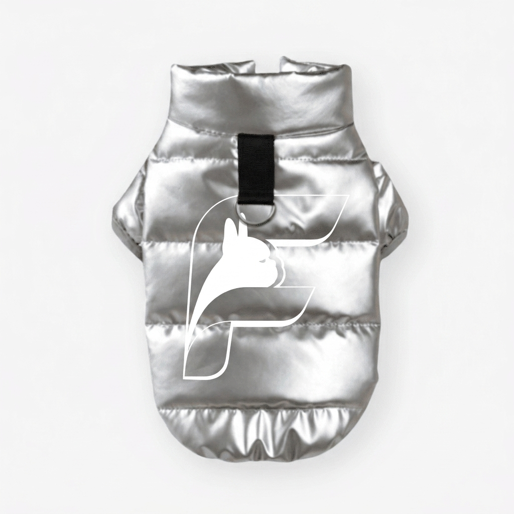 Silver Expedition Pro jacket for French Bulldogs with The Frenchie Shop logo