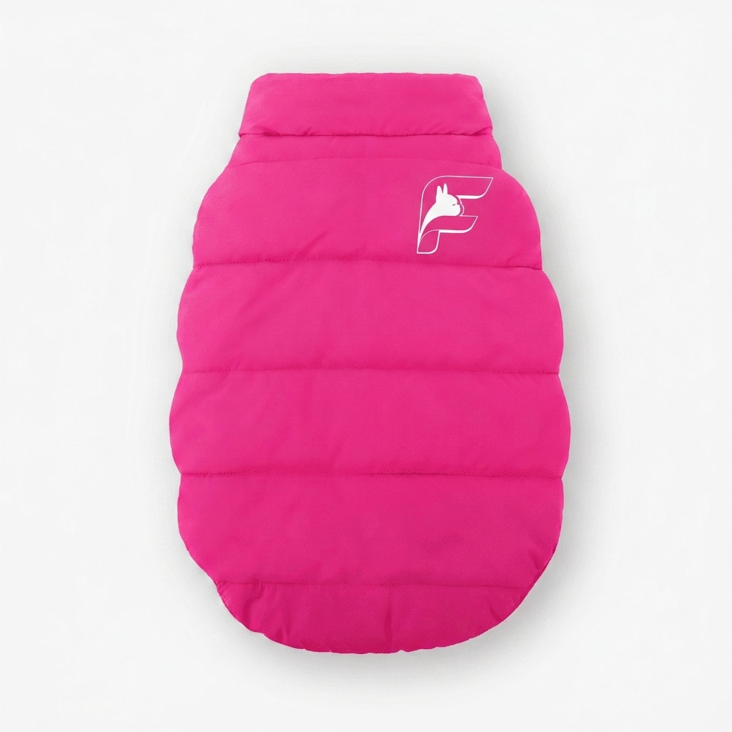 Mr Pink fur-lined coat for French Bulldogs with The Frenchie Shop logo
