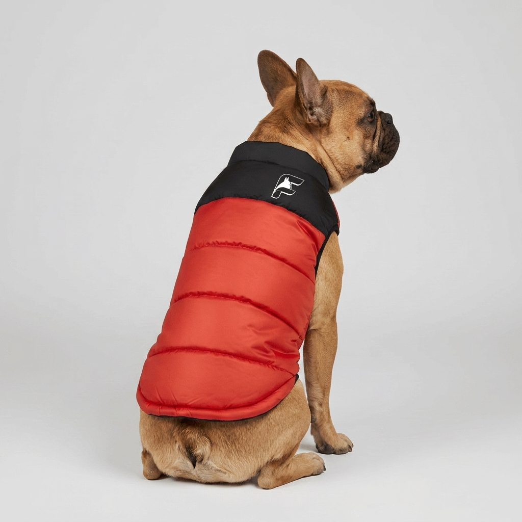 Red ThermaPuffer vest, back view