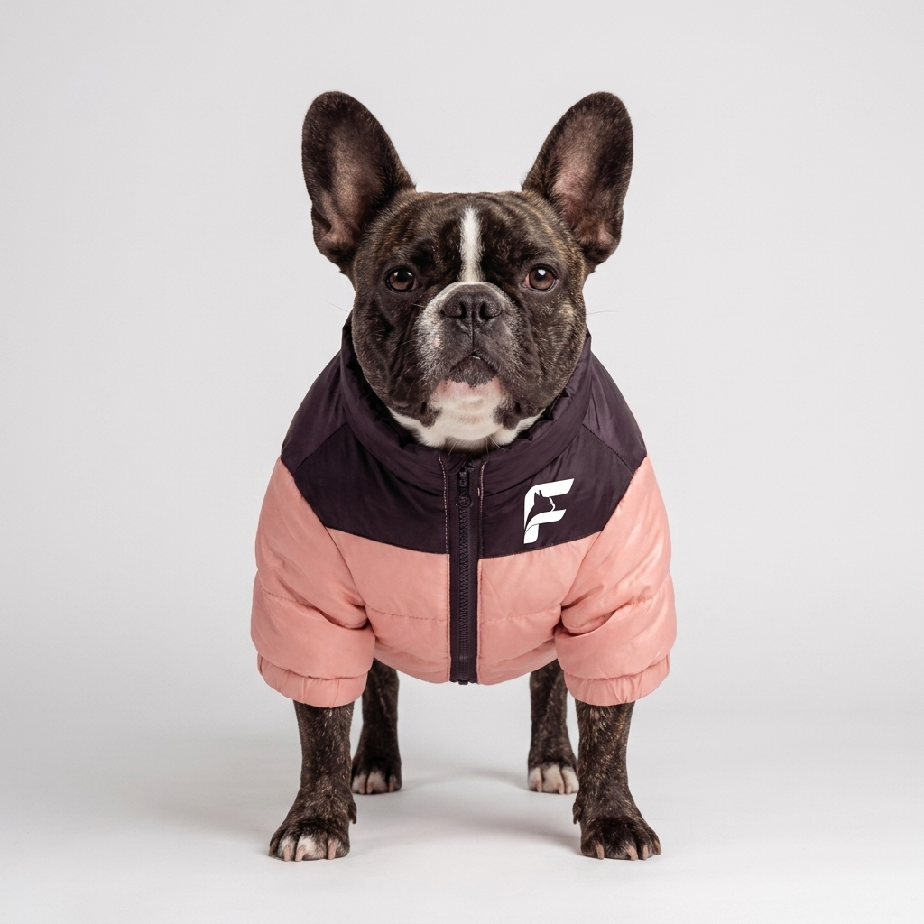 French Bulldog wearing the shady rose Highlander insulated jacket, front view