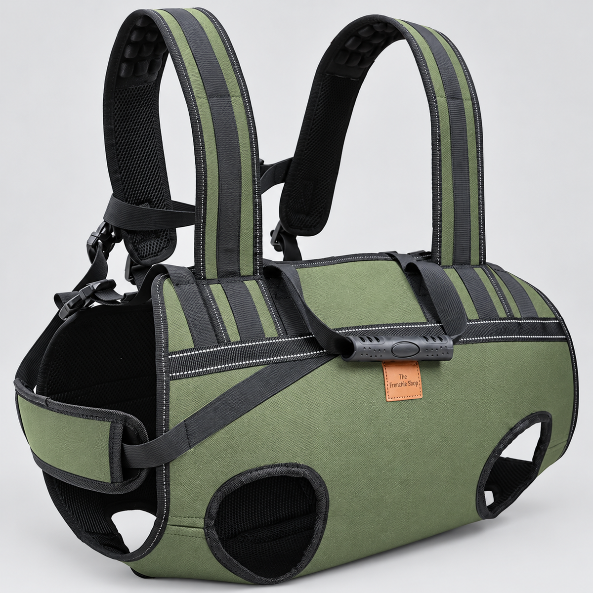 Horizontal French Bulldog Backpack Carrier — Olive studio photo