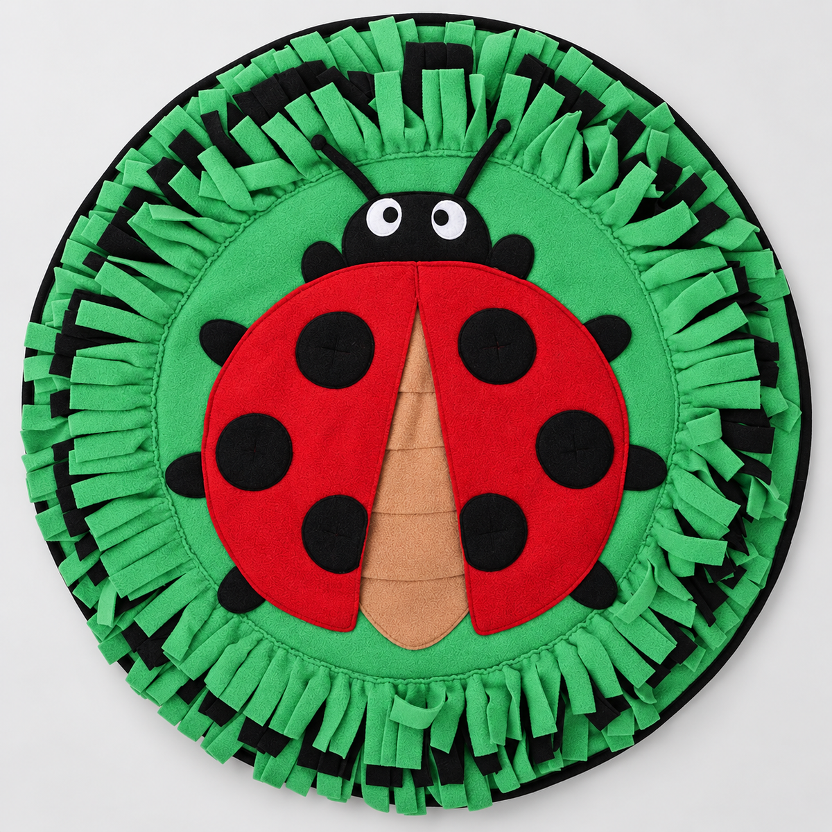 Insect-Themed Round French Bulldog Snuffle Mat — Green Ladybird product photo