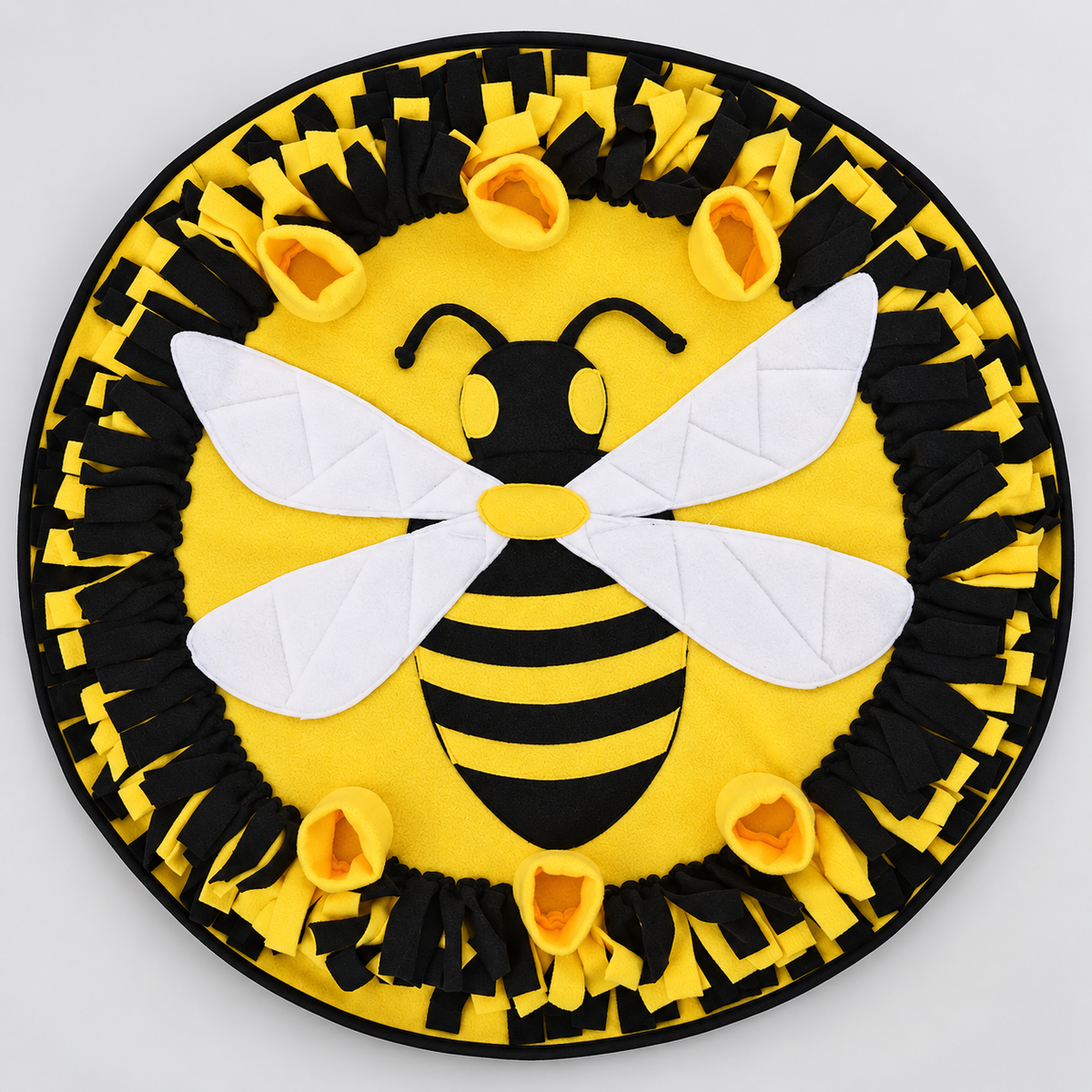 Insect-Themed Round French Bulldog Snuffle Mat — Yellow Bee product photo