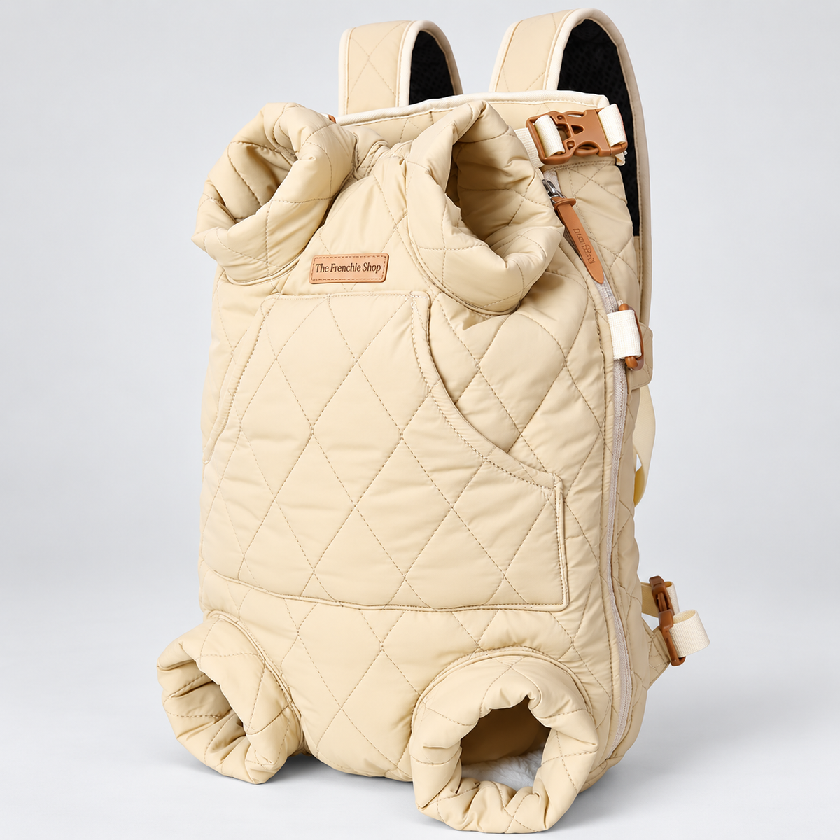 Insulated French Bulldog Backpack Carrier — Beige product photo
