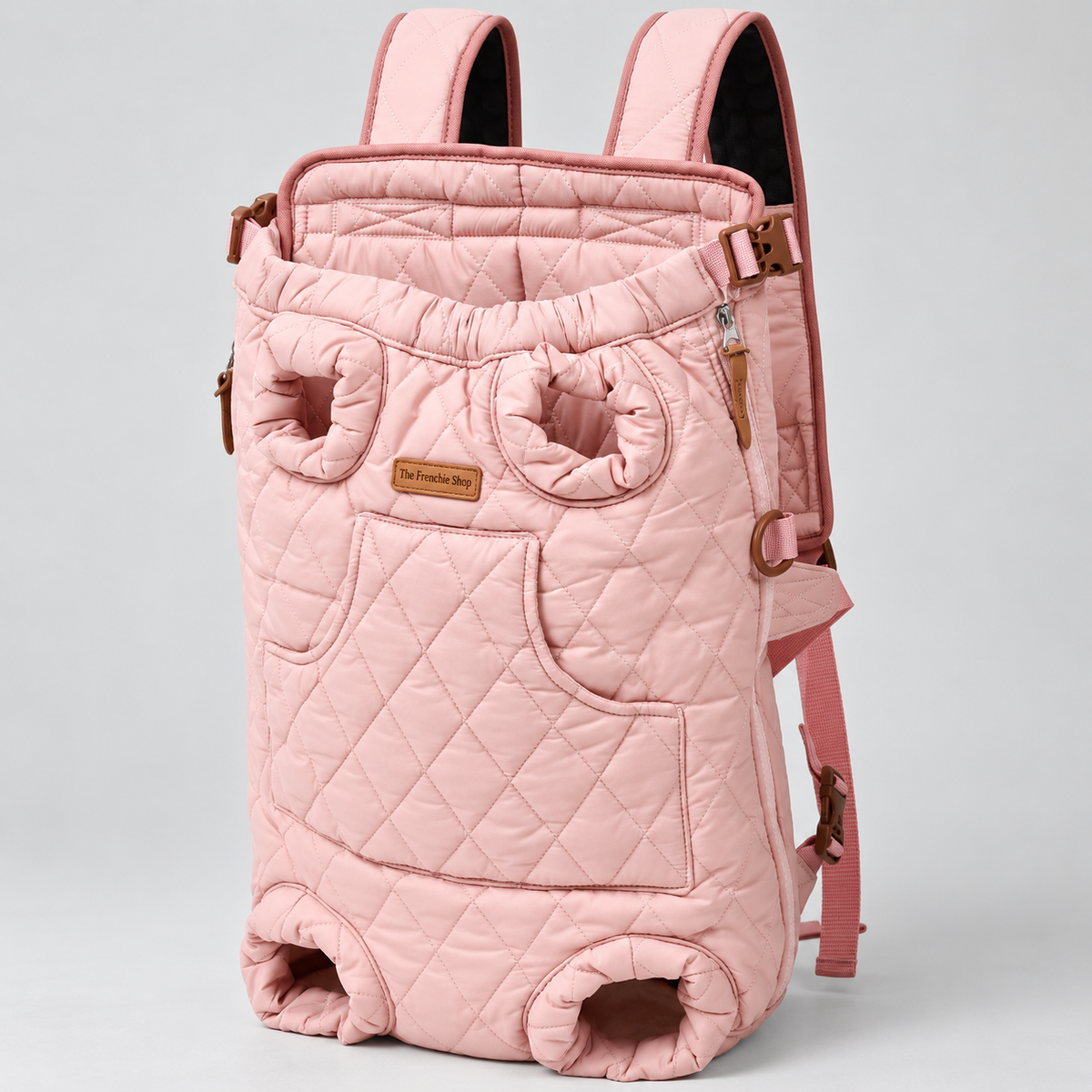 Insulated French Bulldog Backpack Carrier — Blush Pink studio photo