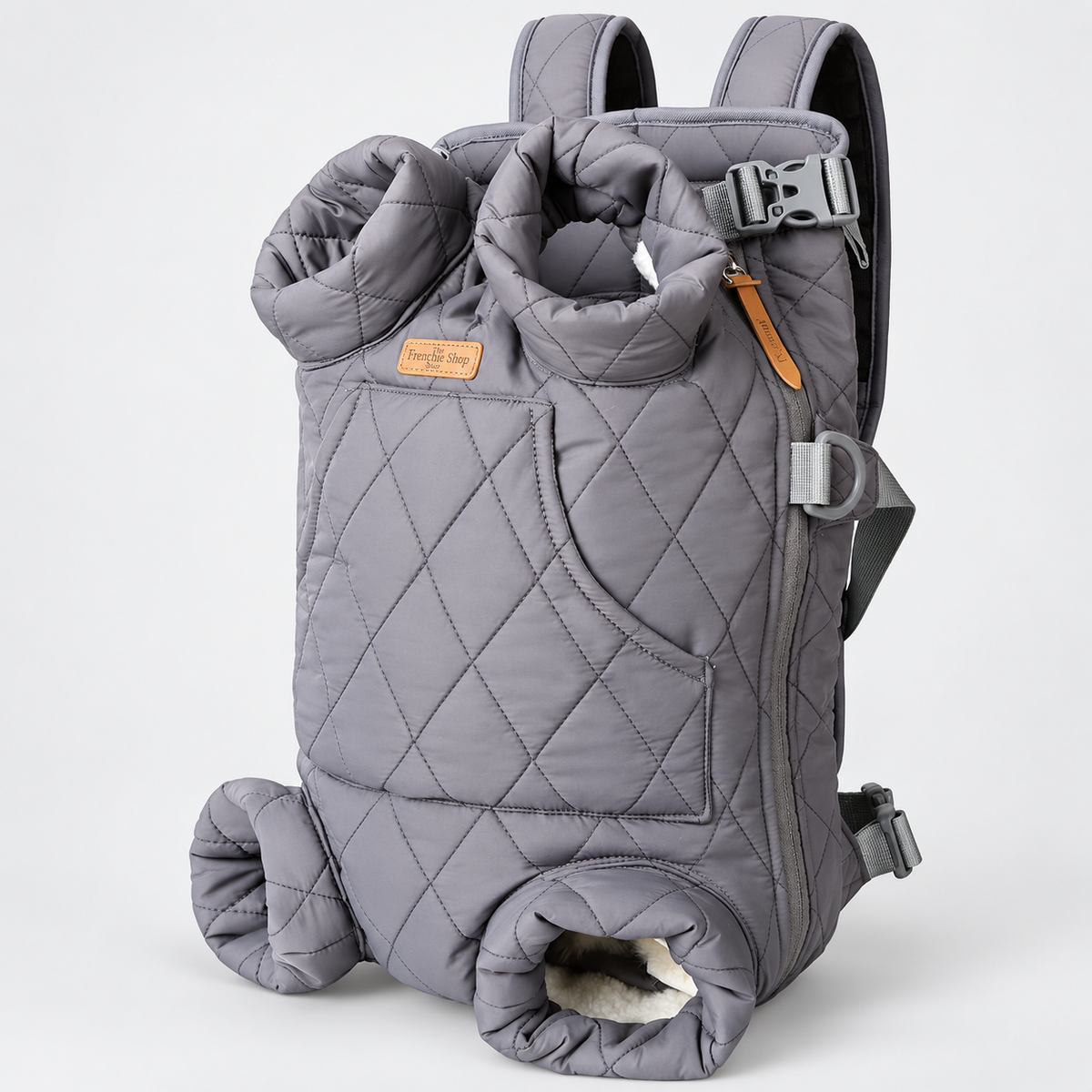 Insulated French Bulldog Backpack Carrier — Grey product photo