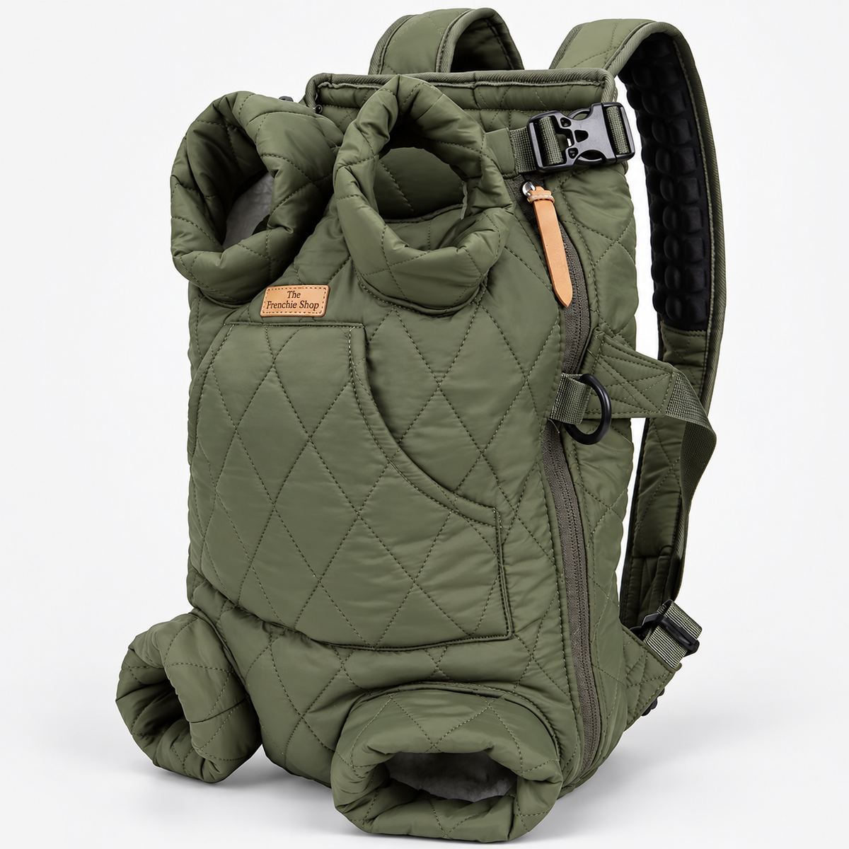 Insulated French Bulldog Backpack Carrier — Olive product photo