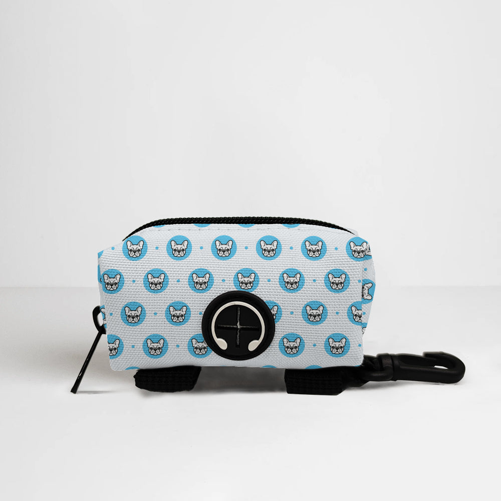 Blue Frenchie Faces French Bulldog Poop Bag Holder — matching harness pattern