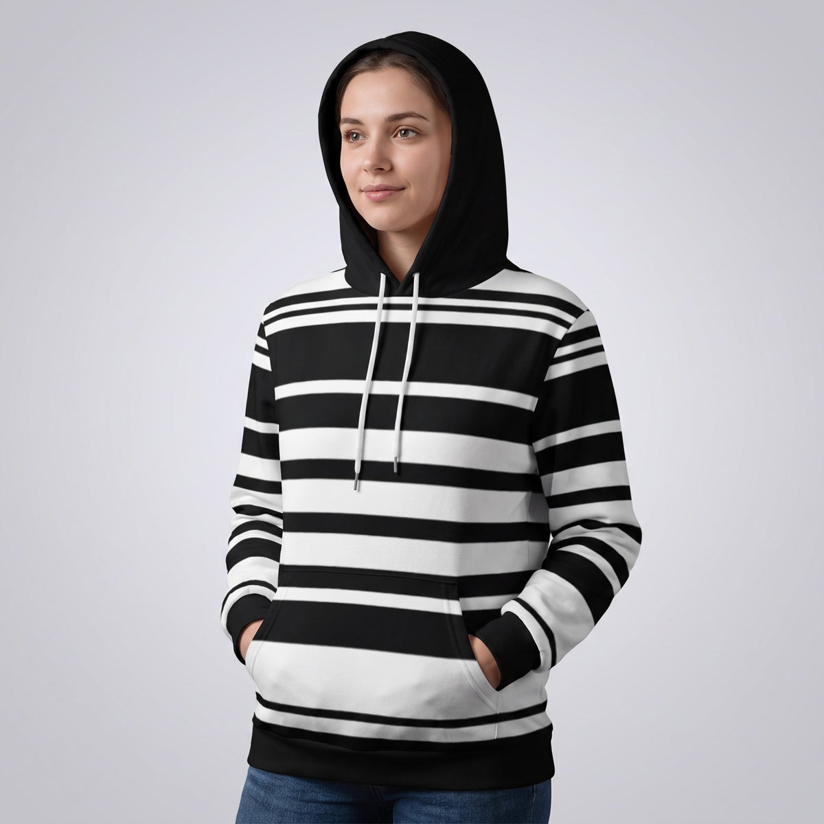 Classic Black & White Stripe Matching Owner Hoodie — front view