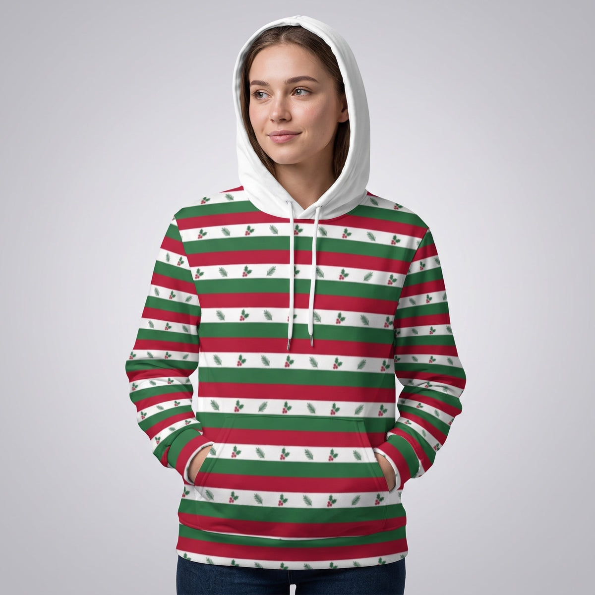 Holiday Holly Stripe Matching Owner Hoodie — front view
