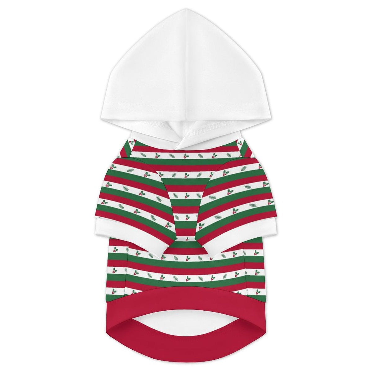 Holiday Holly Stripe Matching French Bulldog Hoodie — front view