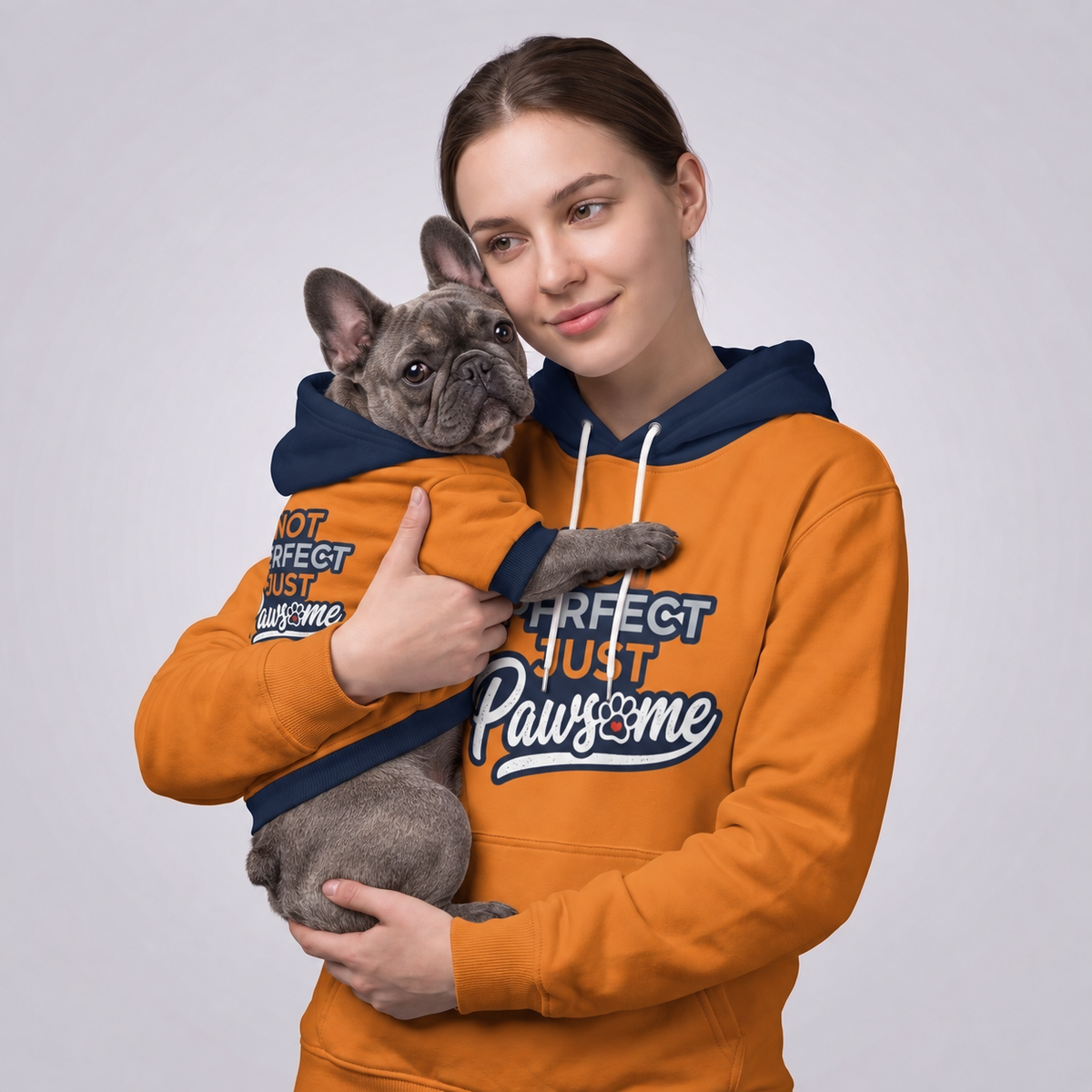 Not Perfect Just Pawsome matching human and French Bulldog hoodies