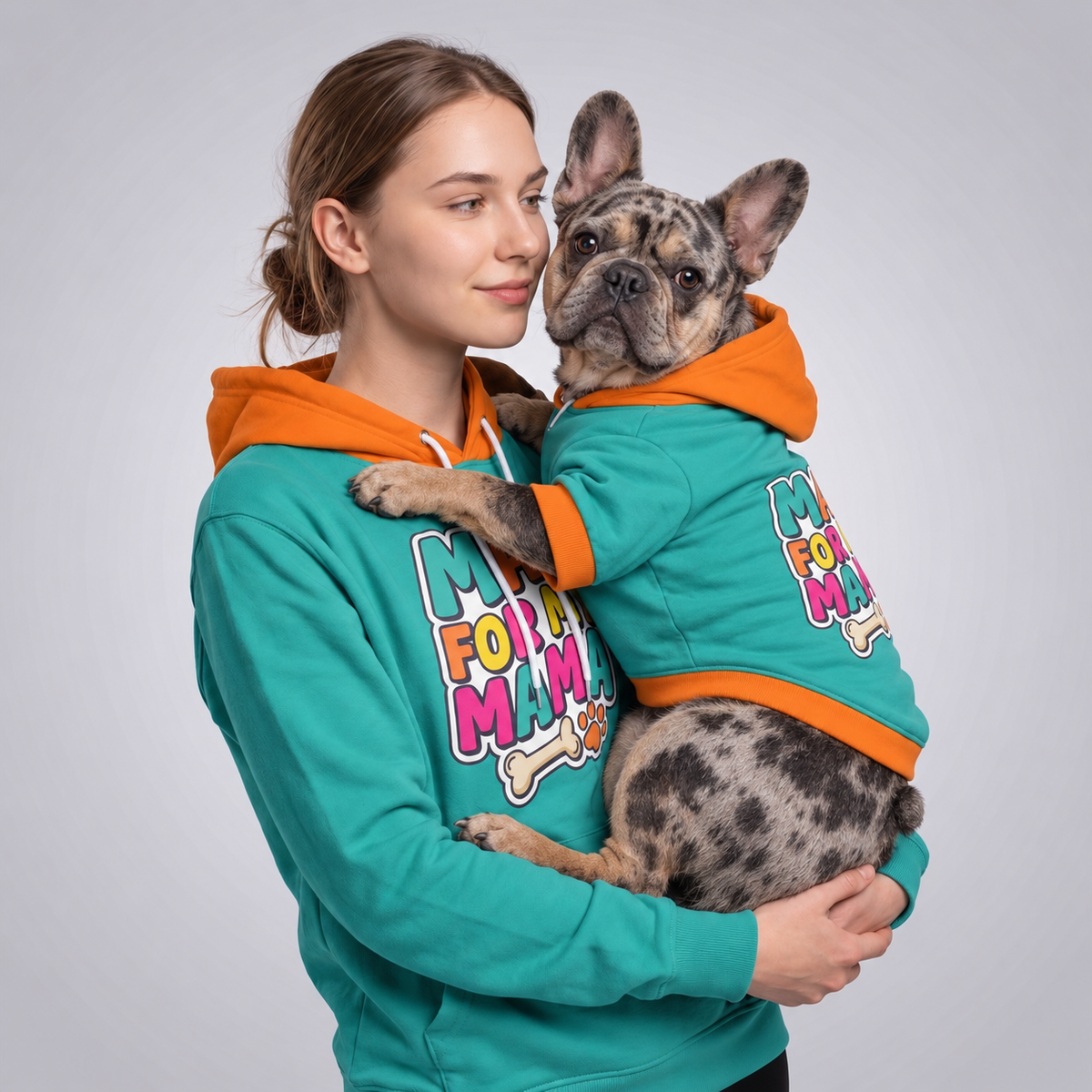 Mad for My Mama matching human and French Bulldog hoodies