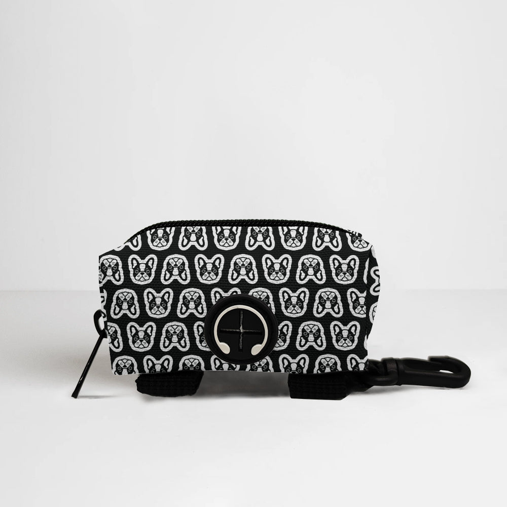 Monochrome Frenchie Portraits French Bulldog Poop Bag Holder — matching harness pattern