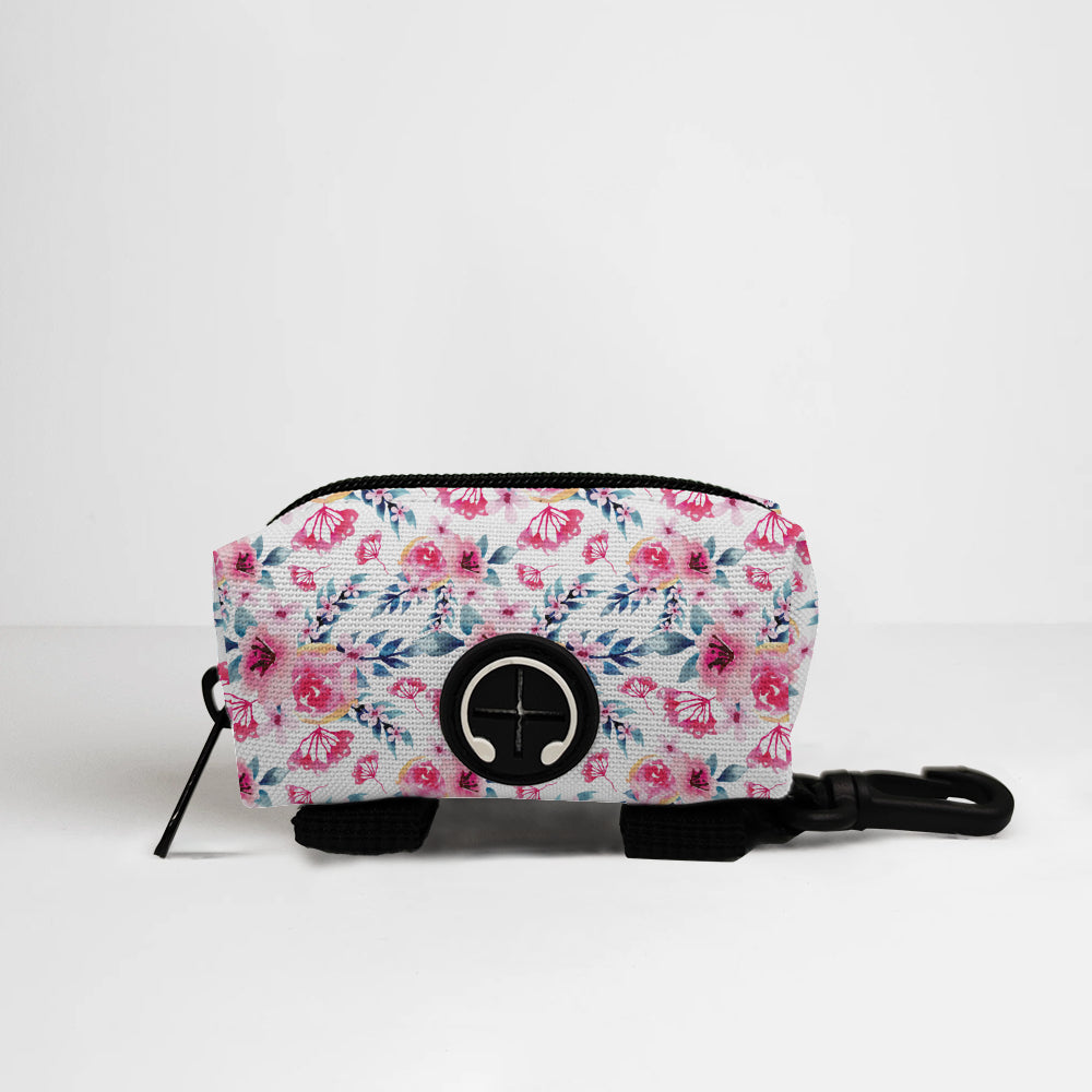 Pink Blossom French Bulldog Poop Bag Holder — matching harness pattern
