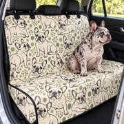 Minimal Frenchie Sketches patterned dog car seat cover with French Bulldog model on a rear bench