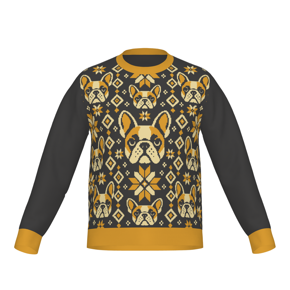 Charcoal and gold Nordic Frenchie knit sweater product view 1
