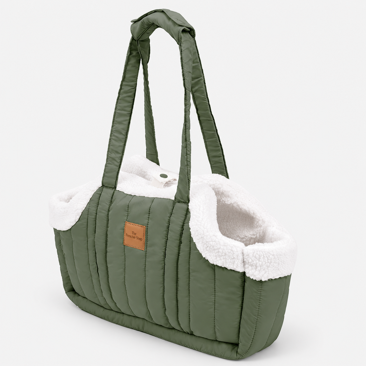 Open-Top Winter French Bulldog Carrier Bag — Green product photo