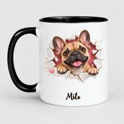 fawn Frenchie personalized mug on the store's light gray studio background