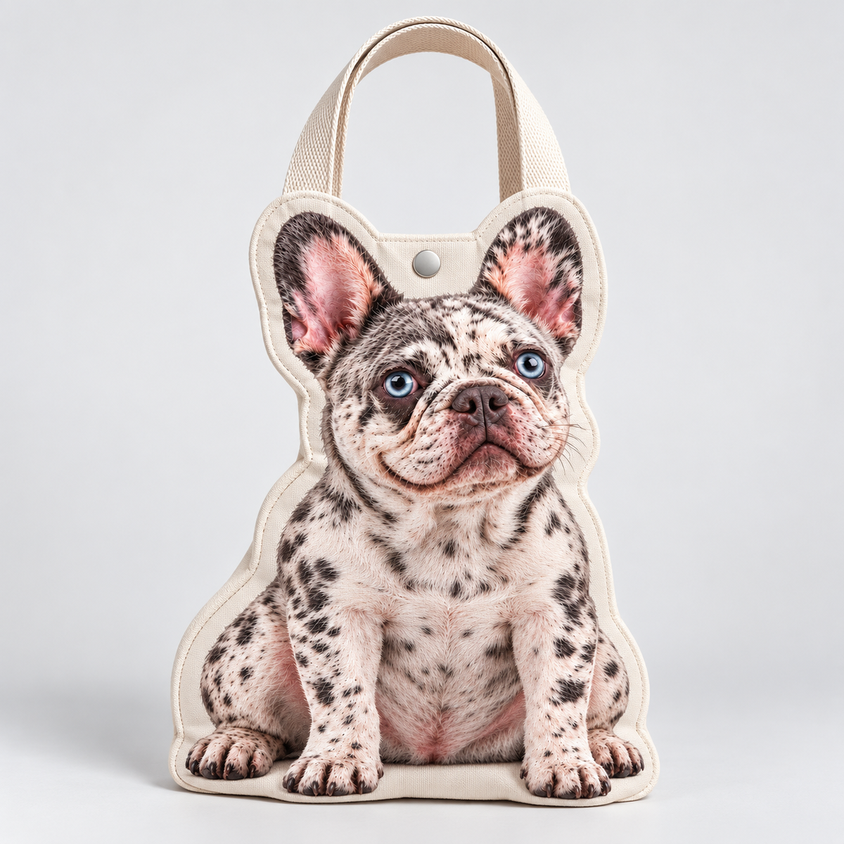 Example personalized French Bulldog photo canvas tote — your item uses your uploaded photo