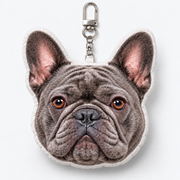 Example personalized French Bulldog photo plush keychain — your item uses your uploaded photo