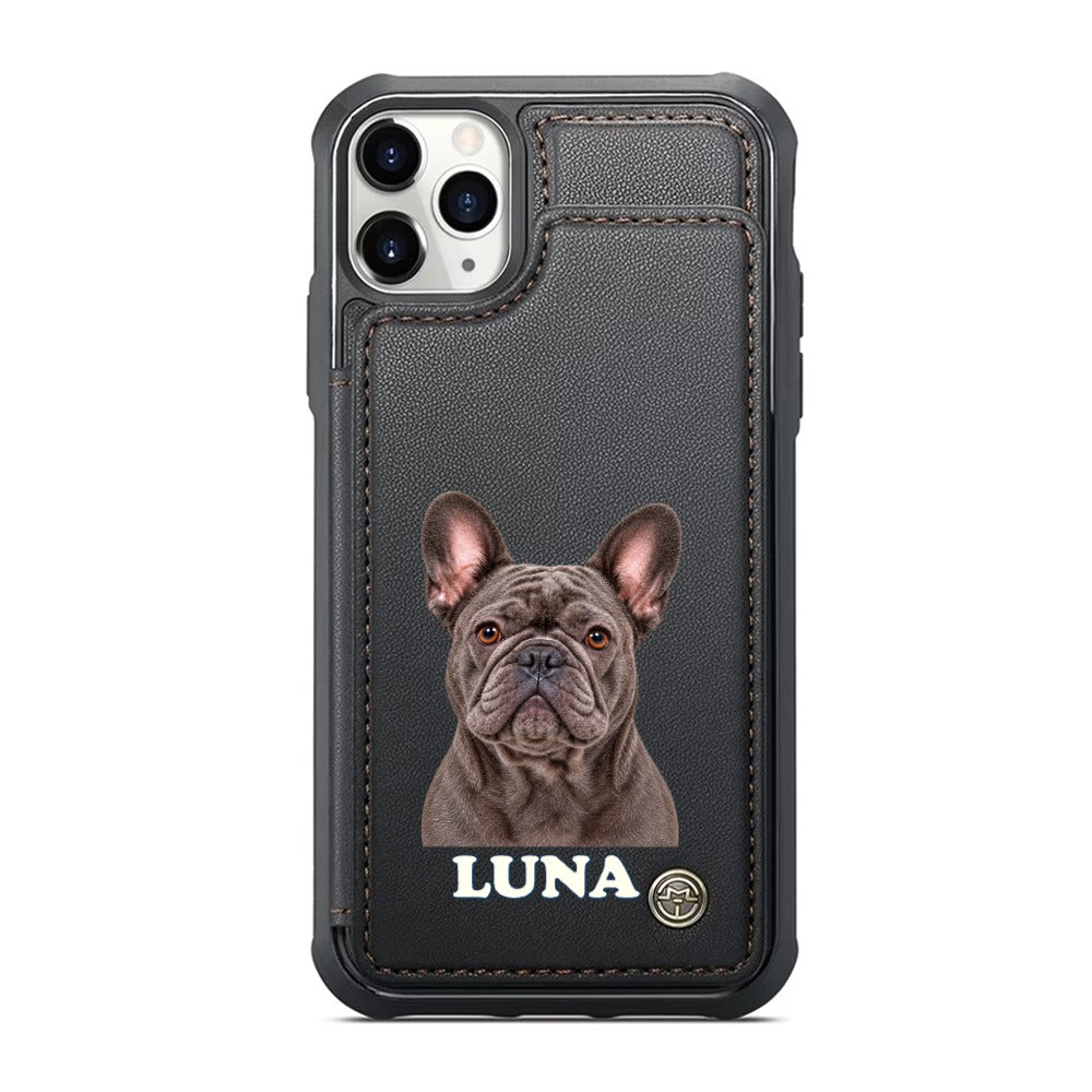 Example personalized Frenchie photo wallet phone case with LUNA name