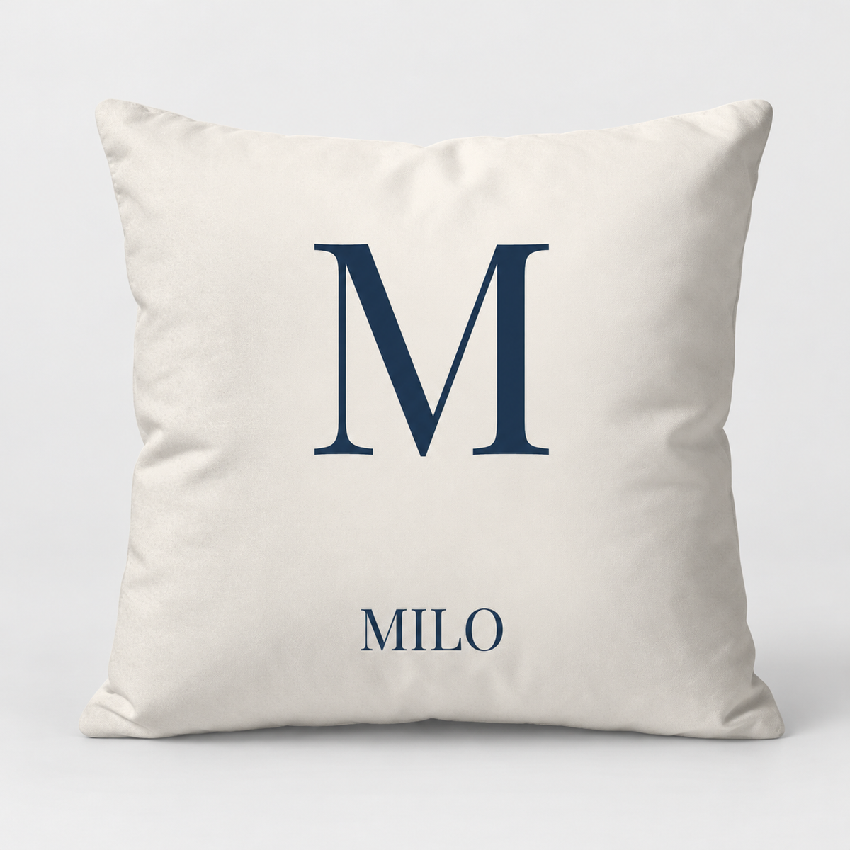 Sample personalized Monogram Frenchie pillow cover on light gray background