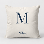 Sample personalized Monogram Frenchie pillow cover on light gray background