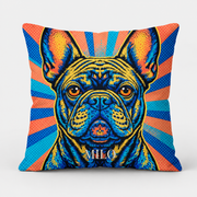 Sample personalized PopArt Frenchie pillow cover on light gray background