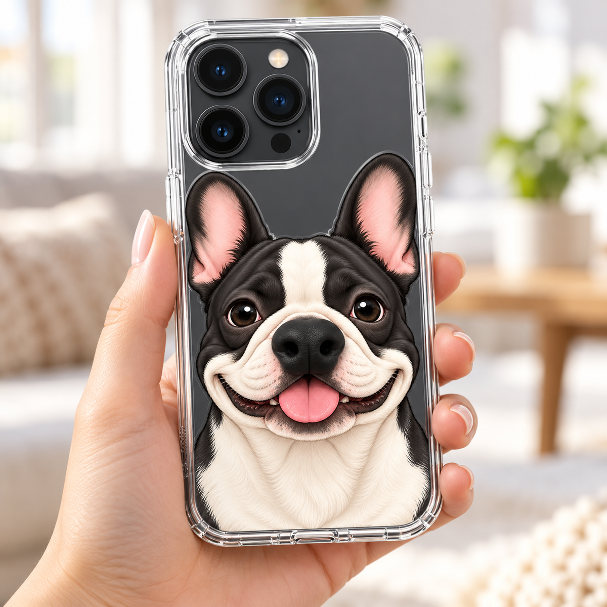 Approved main image: Pied Frenchie 3D Nose Clear Phone Case