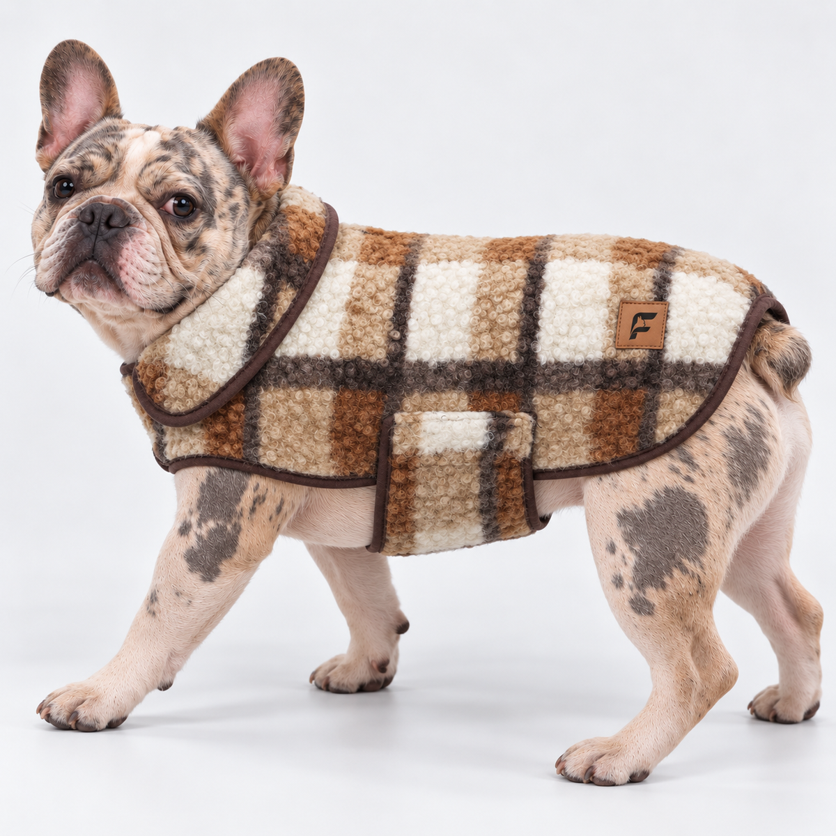 Plaid French Bulldog Winter Vest — Brown product photo