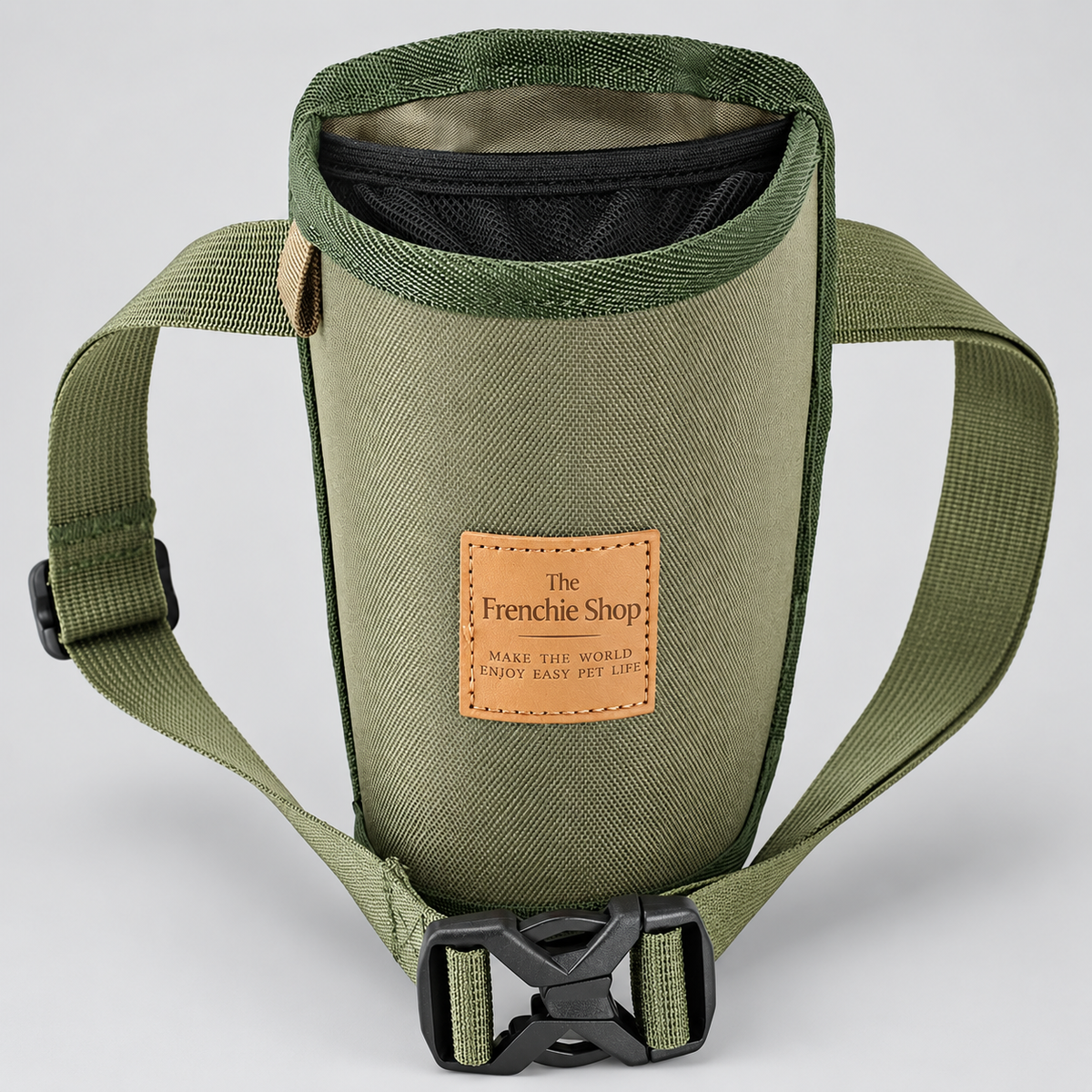 Portable French Bulldog Training Treat Waist Bag — Olive studio photo