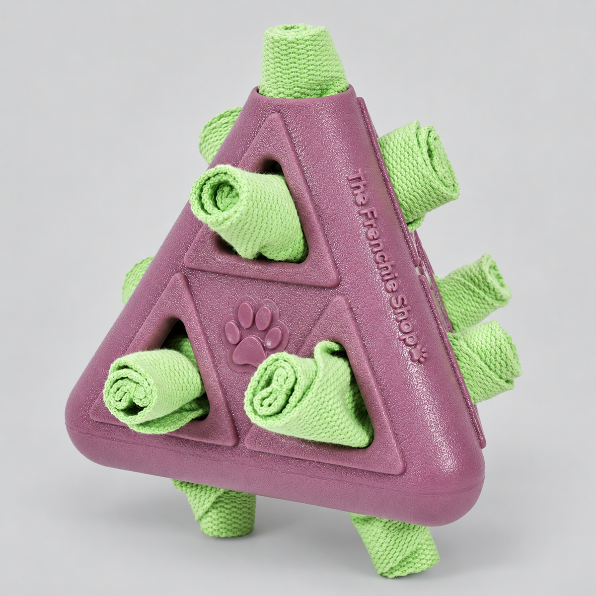 Pyramid French Bulldog Treat Puzzle Toy — Purple studio photo