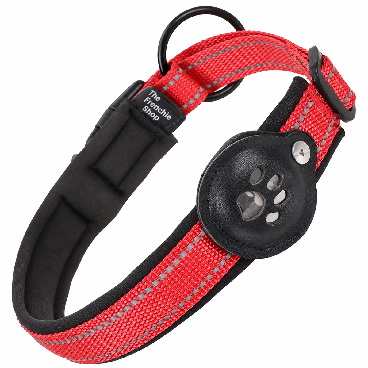 Reflective French Bulldog Collar with Tracker Holder — Red – Tracker Not Included product photo