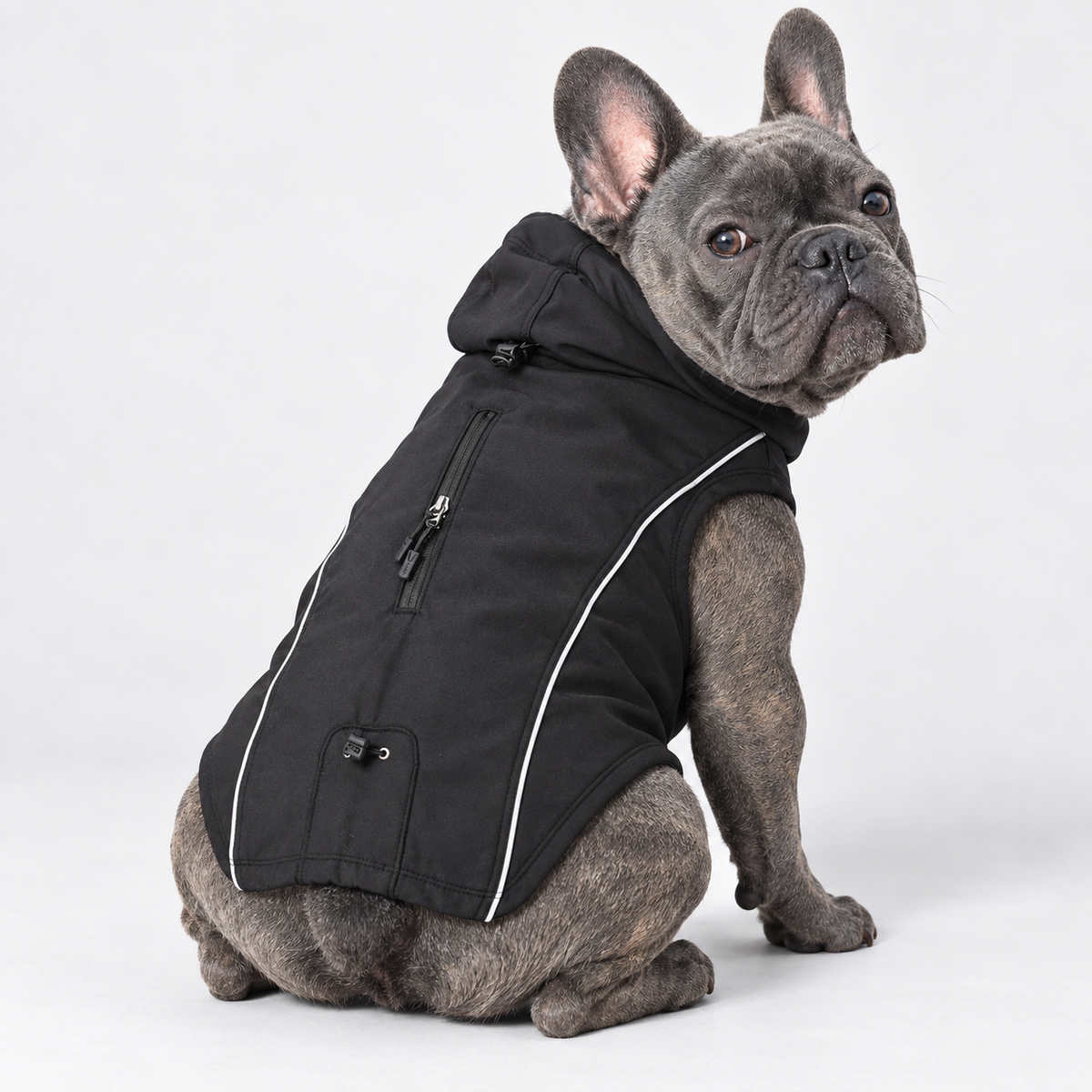 Reflective Softshell French Bulldog Jacket — Black product photo