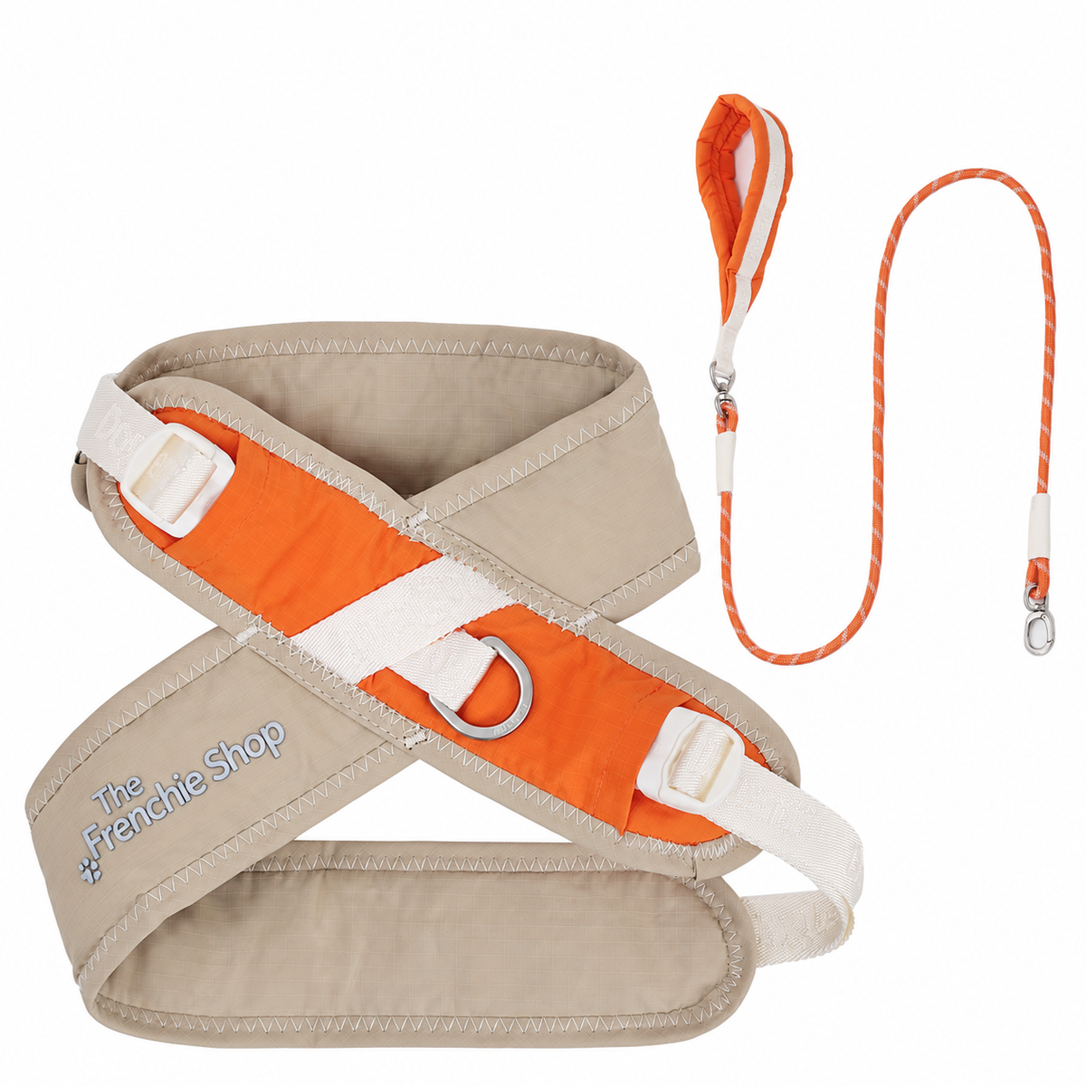 Reflective X-Style French Bulldog Harness & Matching Leash — Beige Orange – Harness + Leash product photo
