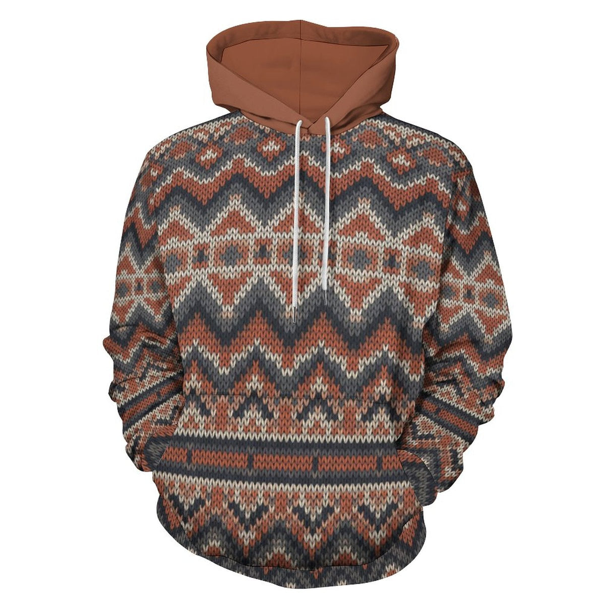 Rustic Nordic Knit Matching Human Hoodie original garment front view