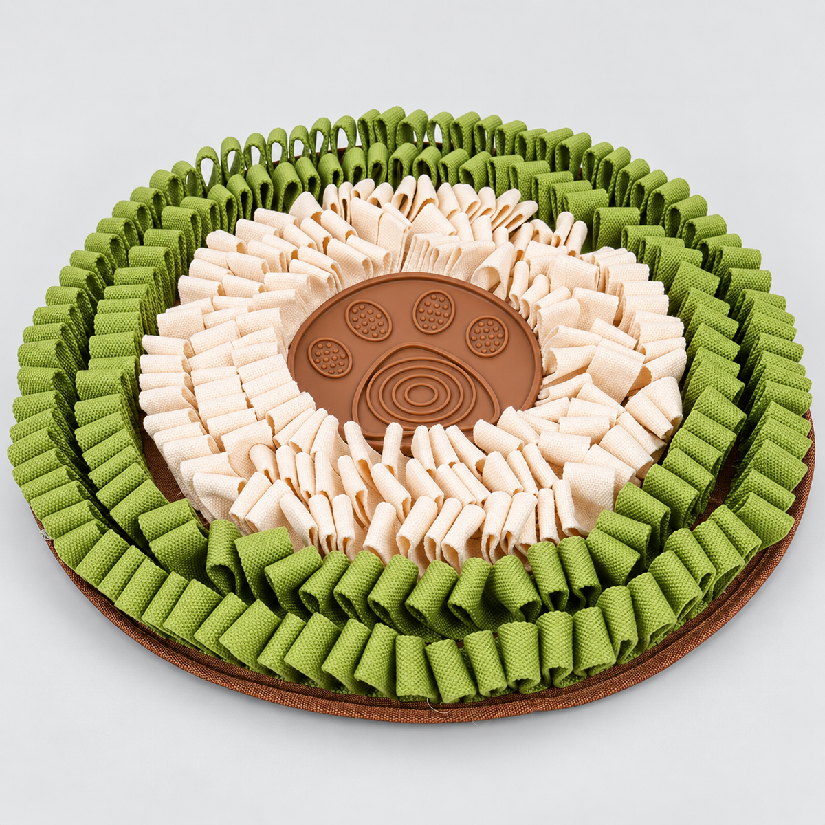 Snail French Bulldog Snuffle Mat — Beige Green Round Mat product photo