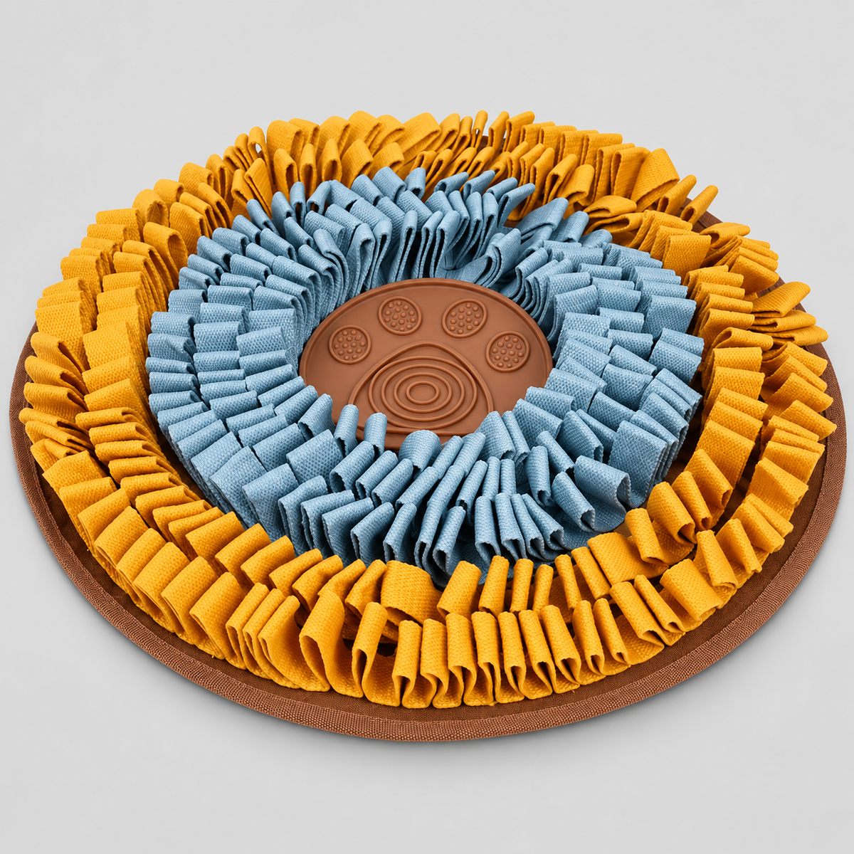 Snail French Bulldog Snuffle Mat — Blue Orange Round Mat studio photo
