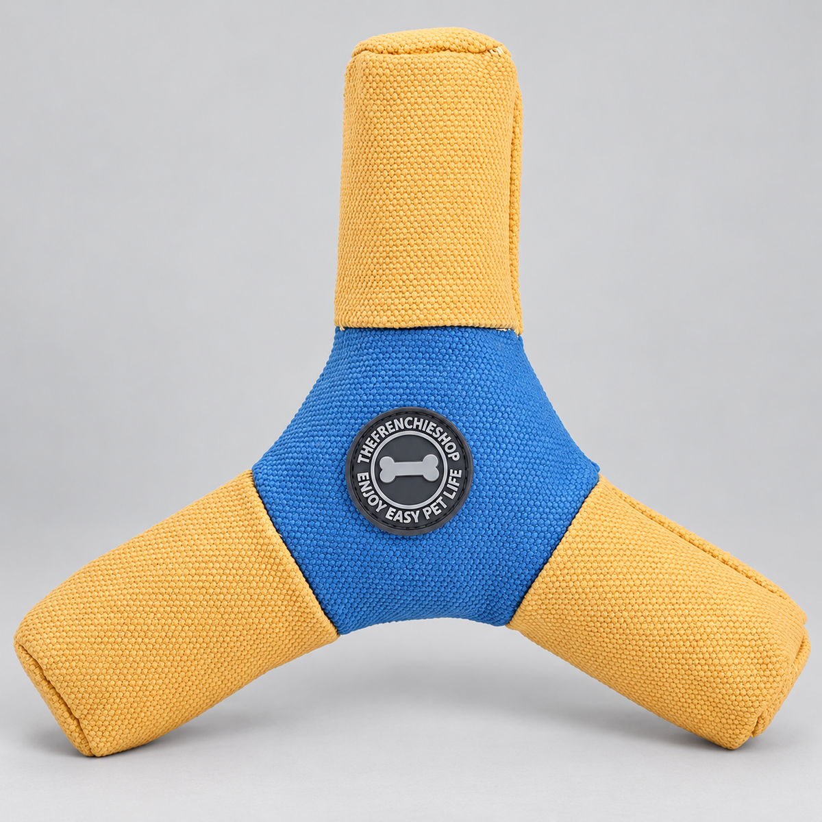 Squeaky French Bulldog Flying Disc & Tug Toys — Triangle Disc studio photo