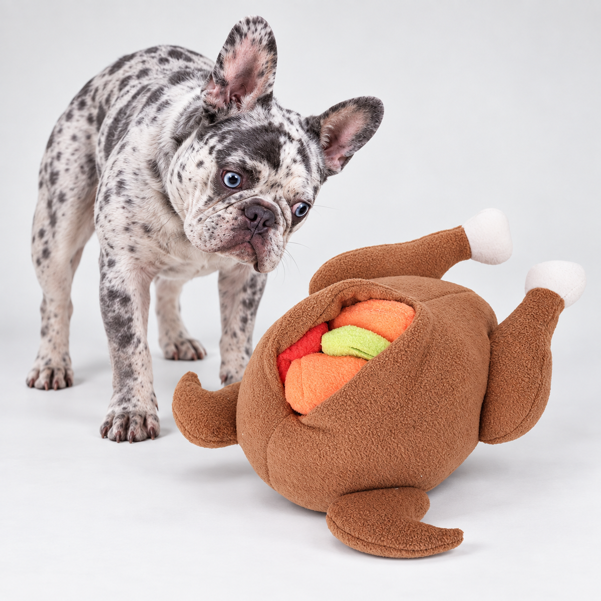 Turkey French Bulldog Snuffle Toy — Brown studio photo
