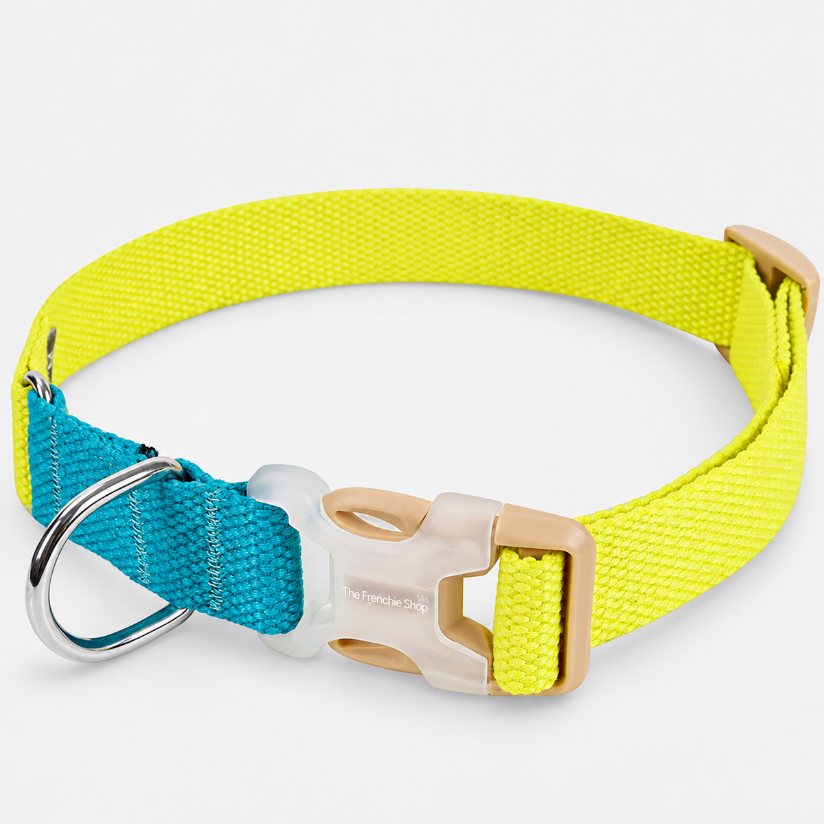 Two-Tone French Bulldog Collar & Leash — Blue Yellow Collar product photo
