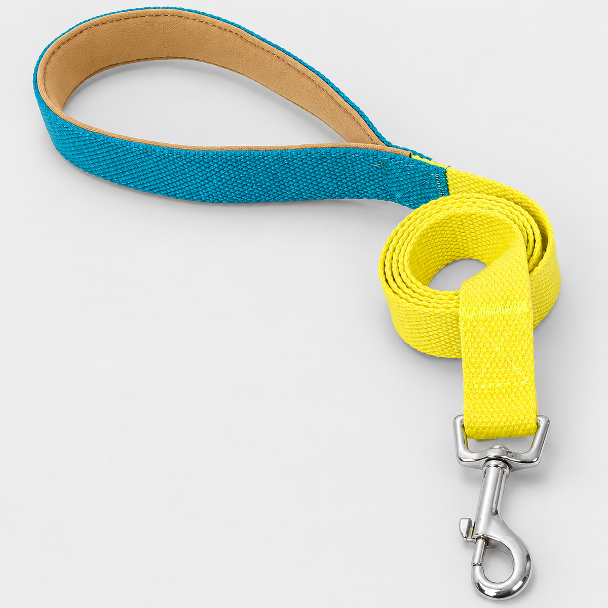 Two-Tone French Bulldog Collar & Leash — Blue Yellow Leash product photo