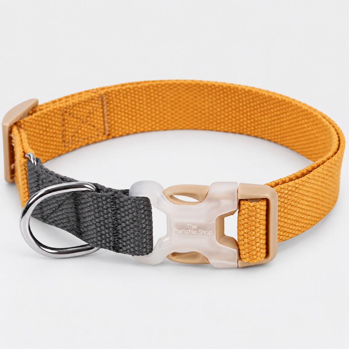 Two-Tone French Bulldog Collar & Leash — Brown Grey Collar product photo
