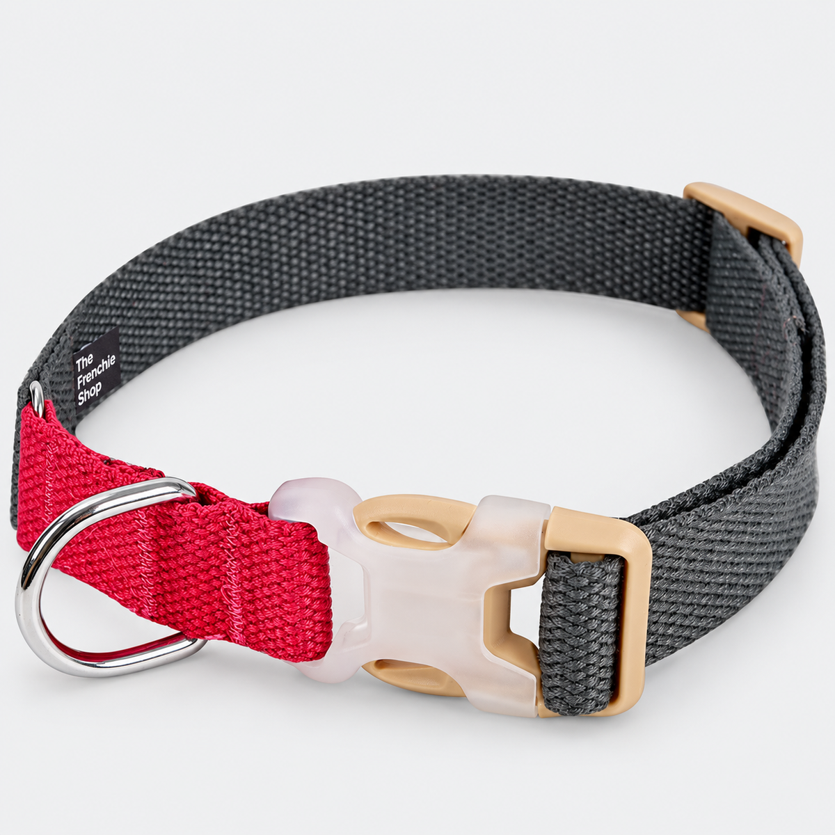 Two-Tone French Bulldog Collar & Leash — Burgundy Grey Collar product photo