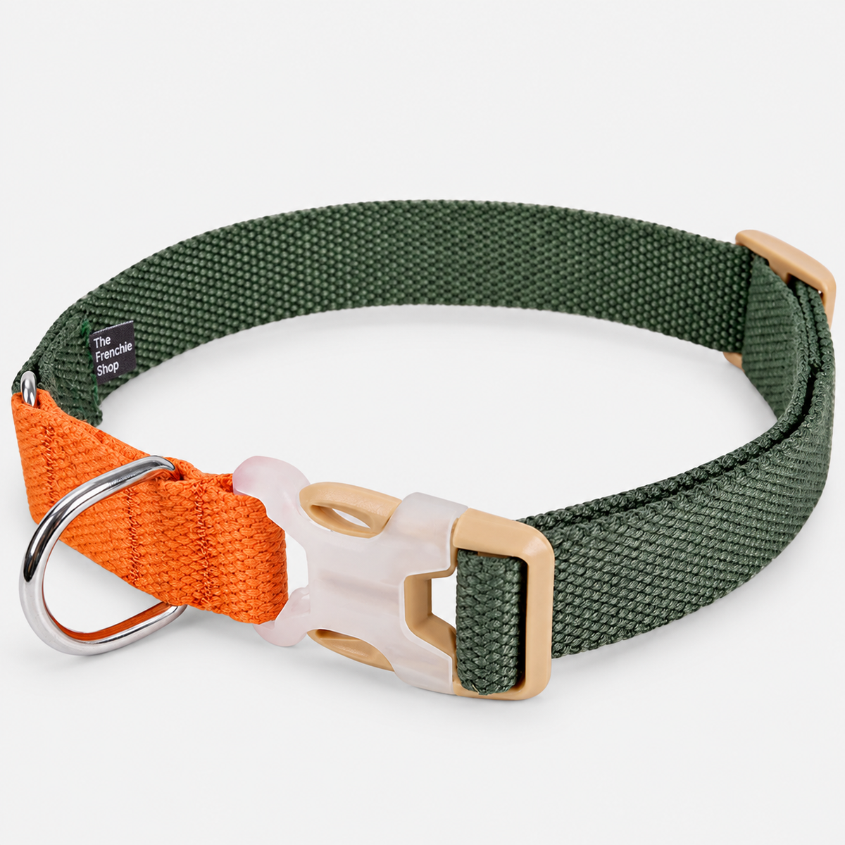 Two-Tone French Bulldog Collar & Leash — Green Orange Collar product photo