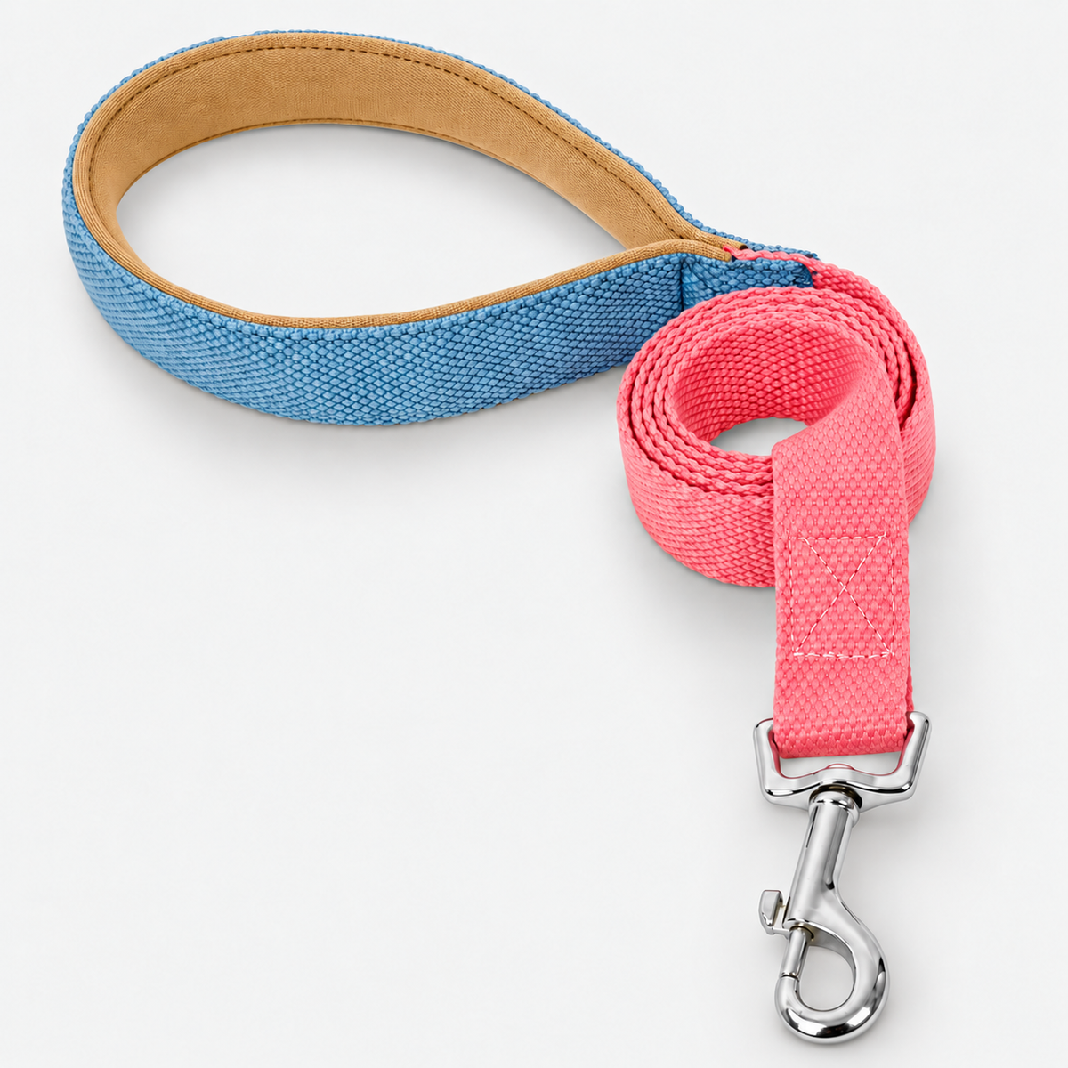 Two-Tone French Bulldog Collar & Leash — Pink Blue Leash studio photo